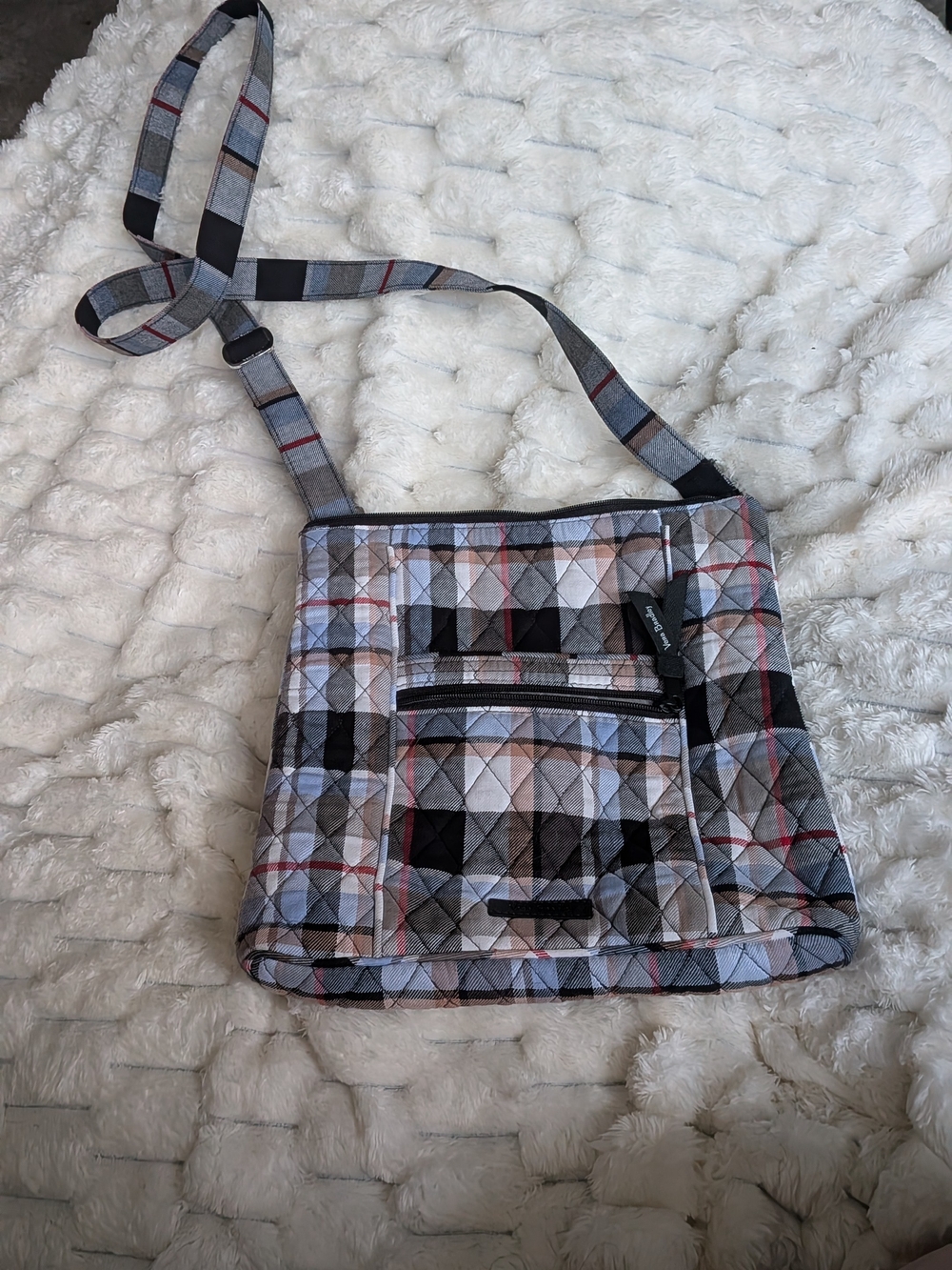 Vera Bradley Quilted Plaid Crossbody in Black, Gray, Cream